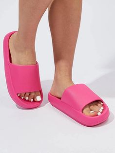 Pillow Slippers for Women Cloud Slides Shower Sandals | SHEIN USA Flat Platform Slides In Synthetic Material, Synthetic Flat Platform Slides, Flat Eva Slippers With Textured Footbed, Non-slip Solid Synthetic Slippers, Non-slip Synthetic Slippers, Flat Platform Jelly Sandals In Synthetic Material, Pink Synthetic Slip-on Platform Slippers, Flat Foam Sandals With Cushioned Footbed, Flat Platform Jelly Sandals