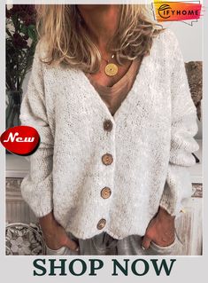 Casual Cotton-blend V Neck Cardigan-outerwear Cheap Cardigans, Loose Knit Cardigan, Loose Cardigan, Cardigan Sweater Coat, Beautiful Mask, Loose Knit, V Neck Cardigan, Casual Sweaters, Cardigan Tops