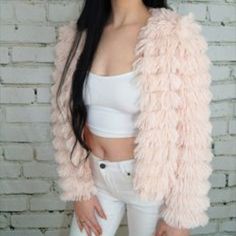 Faux Fur/Shag Jacket Multiple Sizes Available Trendy Faux Fur Outerwear For Spring, Spring Party Faux Fur Outerwear, Spring Party Outerwear In Faux Fur, Pink Fur Jacket, Shag Jacket, Moto Pants, Fluffy Jacket, Pink Fur, Fur Jacket