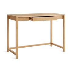 a wooden desk with two drawers on the top and one drawer open to reveal something