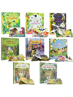 the children's books are all in different colors and sizes, including one for each child