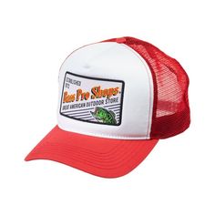 Perfect for every generation of outdoorsmen and women, the Bass Pro Shops Vintage 5-Panel Mesh Trucker Cap brings eye-catching looks and an extra-comfortable design. This Bass Pro trucker hat has the classic foam front with a throwback Bass Pro Shops logo patch. True to the best trucker hats, this Bass Pro trucker cap has mesh back panels for cooling breathability, a high crown, and ranger-style structure. Multi-row bill stitching ensures long-lasting durability, and a double-snap back closure k Bass Pro Shops Hat, Bass Pro Shop Hat, Vintage Bass, Comfortable Design, Outdoor Store, Snap Backs, Shop Logo, Good Brands, Trucker Hats