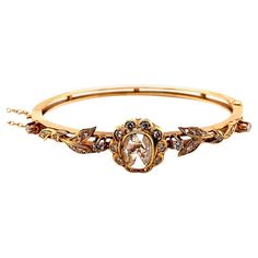 Vintage 14k Yellow Gold Victorian Reproduction Rose Cut Diamond Bangle Bracelet | From a unique collection of vintage Bangles at https://www.1stdibs.com/jewelry/bracelets/bangles/. Luxury Yellow Gold Victorian Bracelet, Diamond Bangle Bracelet, Retro Bracelet, Leaf Designs, Vintage Bangles, Diamond Bangles Bracelet, Diamond Bangle, Rose Cut Diamond, Rose Cut