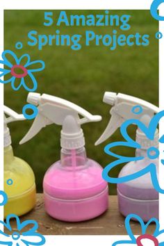 three spray bottles with flowers on them and the words 5 amazing spring projects written below