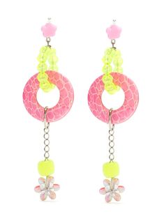 Charms hoops earring from Amir Slama featuring beaded embroidery and a butterfly fastening. | AMIR SLAMA Charms hoops earring Trendy Hoop Beaded Earrings For Pierced Ears, Trendy Hoop Earrings With Dangling Beads, Trendy Dangle Hoop Earrings For Festivals, Pink Hoop Flower Earrings For Pierced Ears, Party Hoop Beaded Earrings, Small Hoop Beaded Earrings For Party, Party Small Hoop Beaded Earrings, Trendy Pink Round Beaded Earrings, Pink Hoop Beaded Earrings