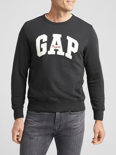 Embroidered Gap Logo Crewneck Pullover | Gap Factory Red And Blue Logo, Gap Sweatshirt, Black Hooded Sweatshirt, Grey Hoodie Men, Gap Logo, Arch Logo, Henley Sweater, Quarter Zip Sweatshirt, Blue Sweatshirt