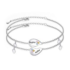 PRICES MAY VARY. Even if you are far apart,your heart is still together.This 2 bracelets set is the perfect gift for you and your mother/daughter. Best mother daughter bracelet, Gift For Mother and Daughter,Grandma and Mother,Mother and Daughter in law. Long Distance, Mother Daughter Forever. Charm Size: 0.71*0.41*0.06 inches(each charm). with Strong Rolo Chain.Total Weight:8.75g. Made in S925 sterling silver, high polish finishing, Nickel-free, Lead-free, Cadmium-free. Perfect Set of Mother and Bff Heart, Mother Daughter Bracelet Set, Bracelet Bff, Daughter Bracelet, Graduation Gifts For Friends, Mother Daughter Bracelets, Silver Sisters, Mother Mother, Sister Bracelet