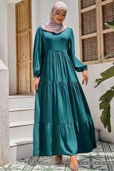 Teal Long Sleeve Maxi Dress-PREORDER Elastic Sleeves, Swimsuits Outfits, Maxi Cardigan, Long Sleeve Maxi, Pick One, Long Sleeve Maxi Dress, Dress Codes, Fit And Flare, Woven Fabric