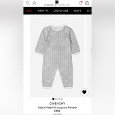 Givenchy Brand , Only Worn Once , Size 12 Months Can Fit 12-18 Months Baby Knitting, Gray White, Givenchy, 12 Months, Size 12, Rompers, One Piece, White, Color