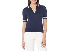 LAUREN Ralph Lauren Silk-Blend Short Sleeve Sweater - Women's Clothing : French Navy : Enjoy your weekend and surround yourself with happy vibes wearing the super cute LAUREN Ralph Lauren Silk-Blend Short Sleeve Sweater. Collared V-neckline and elbow-length sleeves with ribbed cuffs. Pullover style. Short-length silhouette. Ribbed hemline. 42% Modal, 33% silk, 25% polyester. Machine washable. Imported. Measurements: Length: 22 in Chest Measurement: 21 in Sleeve Length: 11 in Product measurements Enjoy Your Weekend, French Navy, Sweater Women's, Happy Vibes, Short Sleeve Sweater, Surround Yourself, Elbow Length Sleeve, Short Sleeved Sweaters, Knit Cotton