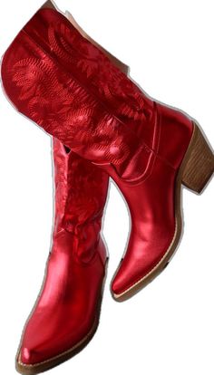 red boots Red Heeled Boots For Rodeo, Western Boots With Block Heel, Western Style Boots With Block Heel, Western Style Block Heel Heeled Boots For Winter, Western Block Heel Boots For Winter, Fitted Western Boots With Block Heel, Red Round Toe Heeled Boots For Rodeo, Red Western Heeled Boots With Snip Toe, Red Leather Heeled Boots For Rodeo