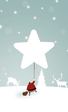 a christmas card with a santa claus sleigh and reindeers in the background