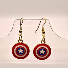 These Earrings Are Made Of Metal With Metal Hooks. Clip-On Hooks Are Available Upon Request During Checkout. All Hooks Are Hypo-Allergenic Earring Hooks Made Of Copper Plated 925 Silver Metal. All Earrings Are Handmade And Ship Within 1-3 Days Of Purchase. Captain America Jewelry, Lisi Lerch Earrings, Marvel Earrings, Wonder Woman Jewelry, Marvel Jewelry, Captain America Shield, Bronze Earrings, Funky Earrings, Butterfly Earrings Stud