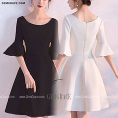 10% off now|Free shipping world-wide. Simple Chic Short Hoco Dress Round Neck With Sleeves at GemGrace. Click to learn our pro custom-made service for wedding dress, formal dress. View #HomecomingDresses for more ideas. Elegant Crew Neck Mini Dress For Summer, Elegant Summer Mini Dress With Crew Neck, Elegant Crew Neck Mini Dress For Party, Elegant Half Sleeve Mini Dress For Summer, Elegant Crew Neck Mini Dress, Elegant Solid Mini Dress With Crew Neck, Elegant Solid Color Mini Dress With Crew Neck, Solid Crew Neck Party Dress, Short Semi Formal Dresses