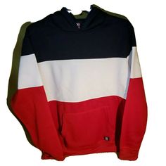 Sz M Sweatshirt Hoodie One Point One. Red, White & Blue with front pockets. Fleece lined. Band at waist. Condition is "New with tags". Shipped with USPS Priority Mail. Hooded Color Block Cotton Top, Red Long Sleeve Sweatshirt With Kangaroo Pocket, Color Block Cotton Hoodie, Cotton Color Block Hoodie Tops, Cotton Color Block Hoodie, Streetwear Fleece Top With Kangaroo Pocket, Red Fleece Long-sleeve Hoodie, Red Hooded Top With Kangaroo Pocket, Fleece Top With Kangaroo Pocket For Streetwear