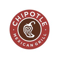 the chipotle mexican grill logo is shown in red and brown, on a white background