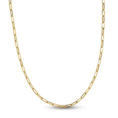 Dynamic high-polish paperclip-inspired links gracefully adjoin together in this lovely women's necklace. Fashioned in 14K yellow gold, the 31.5-inch link chain secures in place with a lobster clasp. Classic Paperclip Chain Necklace For Formal Occasions, Classic Formal Paperclip Chain Necklace, Classic Link Necklaces With Paperclip Chain, Classic Necklace With Rectangular Paperclip Chain, Luxury Paperclip Chain Necklace, Formal Yellow Gold Paperclip Bracelet With Figaro Chain, Yellow Gold Chain Necklace With Paperclip Chain, Yellow Gold Paperclip Chain Necklace With Oval Links, Yellow Gold Necklace With Paperclip Chain