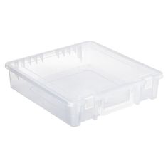 a plastic storage box with dividers on the lid