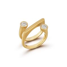 Carelle Whirl transforms the City’s energy and rhythm into chic essentials designed to navigate everyday twists and turns with an elevated sense of style and sophistication. This 18-karat yellow gold spotlight ring encircles the finger, showcasing two standout diamonds. Product Details Diamonds: 0.62ct GH-VS color and clarity Metal: 18kt yellow gold, Carelle signature Matte finish Modern 14k Gold Rings For Everyday Luxury, Modern 14k Gold Diamond Ring, Modern Rings With Timeless Round Cut Design, Modern Yellow Gold Rings For Everyday Luxury, Yellow Gold Open Ring For Everyday Luxury, Formal Yellow Gold Bypass Ring With Tension Setting, Modern Yellow Gold Diamond Ring, Everyday Luxury Yellow Gold Open Diamond Ring, Luxury Yellow Gold Stackable Rings With Tension Setting