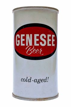 an old fashioned tin can with the word genese beer on it's side