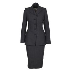 Vivienne Westwood Gold Label Couture peg skirt suit set, including a jacket with long sleeve and button fastening, and skirt with zip fastening. Total length:67; Bust:43; Shoulders:35; Sleeves:60;Total length:75; Waist:30; Hips:45 Material: 100% Wool Peg Skirt, Skirt Suit Set, 1980s Dresses, Red Suit, Pinstripe Suit, Suit Set, Wool Dress, Dress Suits, High Waisted Trousers