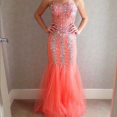 Coral Jovani Prom Dress With Sequins, Only Worn Once For A Couple Of Hours. It Is In Perfect Condition! Price Negotiable Jovani Prom, Prom Dress Color, Prom Dresses Jovani, Dress With Sequins, Jovani Dresses, Prom Dress, A Couple, Colorful Dresses, Prom Dresses