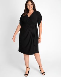 Our Eden Faux Wrap Dress is just the effortless style you’llwant in your wardrobe. The perfect dress when you’ve got a last-minute RSVP,this style features a beautiful peony print that’ll be sure to bring endlesscompliments. Ruched hi lo sleeves are comfortable and eye-catching. A thickfaux tie accentuates your curves and creates an hourglass silhouette. Madeexclusively in women’s plus sizes. Formal Wrap Dress, Formal Wrap, 60's Dress, Hourglass Silhouette, Peony Print, Guest Attire, Wedding Attire Guest, Hollywood Fashion, Black Wrap Dress