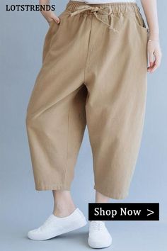 Loose Khaki Women Harem Cotton Summer Trousers Relaxed High Waist Spring Pants, Relaxed High Waist Cotton Pants, High Waist Relaxed Cotton Pants, Relaxed High Waist Pants For Spring, Baggy Wide Leg Beach Trousers, Baggy Wide Leg Pants For Beach, Relaxed Straight Harem Pants For Spring, Baggy Ankle-length Wide Leg Pants For Beach, Baggy Wide Leg Ankle-length Pants For Beach