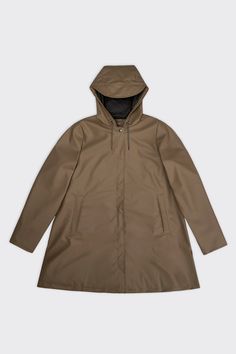 Rains® A-line W Jacket in Wood for $140 | Free Shipping Waterproof Rain Jacket, Jackets Uk, Wear Store, Elegant Drapes, Pu Fabric, Raincoats For Women, Waterproof Jacket, Line Jackets, Rain Wear