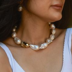 Large Baroque Pearl Statement Necklace, Baroque Pearl Collar, Chunky Pearl Necklace, Pearl Beaded Choker, Wedding Necklace, Anniversary Gift - Etsy Baroque Pearls Necklace, Big Pearl Necklace, Elegant Statement Necklace, Baroque Pearls Jewelry, Large Pearl Necklace, Chunky Pearl Necklace, Natural Pearl Jewelry, Unique Statement Necklace, Pearl Collar