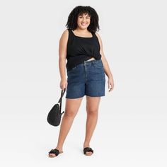 These Mid-Rise Denim Shorts from Ava & Viv™ make a perfect pick for sunny days. Made from stretchy denim fabric, these regular-fit jean shorts offer easy movement and all-day comfy wear. The belt-loop waistband with fly button and zipper closure gives you a secure fit, while the front and back pockets add functional style. Pair these shorts with comfy tees and tank tops for a number of versatile looks. Summer Stretch Jeans For Everyday, Everyday Dark Wash Jean Shorts For Summer, Dark Wash Jean Shorts For Everyday Summer Wear, Everyday Dark Wash Summer Shorts, Dark Wash Summer Shorts For Everyday, Dark Wash Everyday Summer Shorts, Mid-rise Jeans For Summer Everyday Wear, Stretch Denim Shorts For Everyday, Summer Short Jeans For Everyday