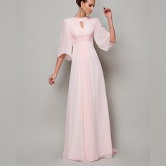 Long Pale Pink Dress With Pearl And Rhinestone Details. Never Worn Was Just Too Big Elegant Pink Maxi Dress For Banquets, Feminine Evening Dress For Banquet, Feminine Chiffon Evening Dress, Elegant Pink Evening Dress For Mother Of The Bride, Elegant Pink Mother Of The Bride Evening Dress, Pink Chiffon Mother Of The Bride Dress For Evening, Elegant Pink Mother Of The Bride Dress, Elegant Pink Maxi Mother Of The Bride Dress, Elegant Chiffon Mother Of The Bride Cocktail Dress