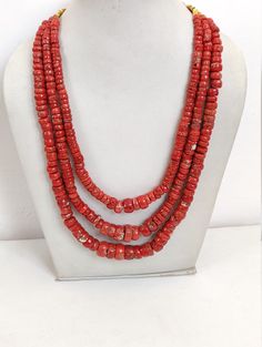 Beautiful 3"Strand Red Coral Beads Necklace, Italian Coral Necklace, Coral Beads Necklace, Handmade Necklace Gemstone, Coral Smooth Necklace About Item : Carat Weight : 730 Cart  ( 146 Gram ) STONE DIMENSION :  Beads Length : 6 x 14 MM Beads Width : 3 x 7 MM  Shape :- Beads Necklace Strand Length : 18 Inch  Payment policy We accept the payment via PayPal only. Shipping policy We Ship the item as per our shipping policy once we receive the payment. We understand that getting your items quickly is Red Rondelle Spacer Beads Jewelry, Spiritual Red Coral Necklaces With Large Beads, Spiritual Red Coral Necklace With Large Beads, Red Beaded Necklace With Oval Large Beads, Red Rondelle Jewelry With Large Beads, Red Rondelle Beaded Jewelry, Handmade Red Rondelle Jewelry, Red Necklaces With Large Oval Beads, Red Oval Beaded Necklace