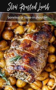 slow roasted lambs with potatoes and rosemary on the side