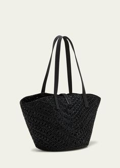 Saint Laurent Panier Small YSL Tote Bag in Raffia - Bergdorf Goodman Woven Leather Double Handle Beach Bag, Double Handle Woven Leather Beach Bag, Shopping Shoulder Bag In Woven Leather And Straw, Black Straw Tote Bag, Vacation Top Handle Woven Leather Shoulder Bag, Black Straw Top Handle Shoulder Bag, Shopping Straw Bag With Woven Leather Double Handle, Straw Shoulder Bag With Top Carry Handle For Vacation, Vacation Straw Shoulder Bag With Top Carry Handle