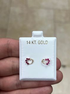 14k Solid Yellow Gold Cubic Zirconia Ruby Heart Stud Earrings Bolita Screwbacks, Great For Kids & Babies VVS1 Quality AAA Cubic Zirconia Size: 7x9 Backs : Screwbacks, Genuine 14k Backs Comes with beautiful 14k Card along with the earring This is Top Quality Item, GUARANTEED Free Shipping Within 24 Hours Of Payment Free Velvet Gift Pouch About OliviaVdesigns: Thanks for taking a look at OliviaVdesigns. Designs Been doing jewelry all my life. This is my specialty :) I'm a jewelry designer working 14k Gold Heart Earrings With Birthstone For Anniversary, 14k Gold Prong Set Earrings For Valentine's Day, 14k Gold Heart Earrings With Prong Setting, Valentine's Day Round Heart Birthstone Earrings, Designer Working, Ruby Heart, Ruby Birthstone, Baby Jewelry, Heart Stud Earrings