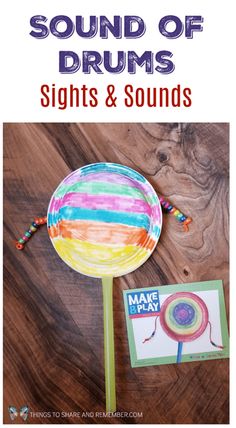 the sound of drums sight and sounds book is shown with an image of a paper lollipop