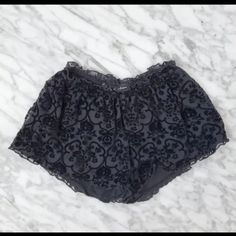 Bnwt For Love & Lemons Blackbird Shorts. Burnout Velvet Floral Design Fully Lined With Frill Waist Size Xs In Black Summer Pajama Shorts For Night Out, Black Summer Sleepwear With Elastic Waistband, Black Sleepwear With Elastic Waistband For Summer, Fitted Black Pajama Shorts, Fitted Black Short Sleepwear, Black Short Length Summer Sleepwear, Pink Bike, Burnout Velvet, Cream Shorts