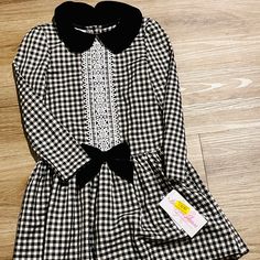 Bonnie Jean Dress, 6x. Black And White Plaid With A Velvet Peter Pan Collar. Brand New.