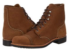 Red Wing Heritage Iron Ranger - Women's Lace-up Boots : Clove Acampo : The Red Wing Heritage® Iron Ranger boot is as tough as the miners that wore them. Rough and tough leather upper with stitch detail. Traditional lace-up closure through nickel eyelets. Soft leather lining naturally wicks away moisture to keep your feet cool and dry throughout the day. Texon footbed molds to your feet creating an enduring, customized fit with each wear. Goodyear leather-welt construction. Vibram 430 mini-lug ou Rugged Lace-up Work Boots With Leather Sole, Rugged Leather Lace-up Boots With Reinforced Toe, Rugged Leather Lace-up Moto Boots, Classic Outdoor Lace-up Boots With Reinforced Toe, Rugged Steel Toe Boots, Winter Lace-up Moto Boots With Goodyear Welt Construction, Winter Lace-up Moto Boots With Goodyear Welt, Winter Moto Boots With Goodyear Welt Construction And Lace-up, Rugged Hiking Boots With Steel Toe