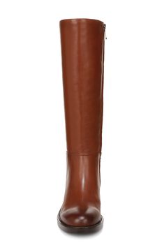 Signature logo hardware enriches the heel counter of a knee-high leather boot balanced by a plain toe and stacked block heel. 1 3/4" heel; 1/2" platform; 15 1/2" shaft; 15 1/2" calf circumference (size 8.5) Leather upper/synthetic lining and sole Imported Tall Leather Heeled Boots For Formal Occasions, Tall Formal Leather Heeled Boots, Formal Tall Leather Heeled Boots, Leather Knee-high Boots With Medium Width, Fall Leather Platform Boots For Workwear, Classic Boots With Medium Width And High Shaft, Classic Wide Calf Platform Boots For Workwear, Leather Platform Boots For Fall Workwear, Classic Tall Heeled Boots For Fall