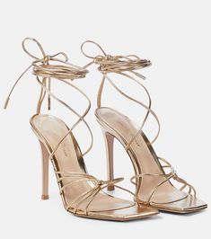 Golden Sandals, Hak Tinggi, Ankle Tie Sandals, Rossi Shoes, Carrie Bradshaw, Dream Shoes, Metallic Leather, Shoe Game