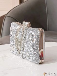 BirdinBag - Sparkling Rhinestone Clutch: Elegant Small Evening Bag for Party, adorned with Mini Decor Mini Decor, Inch Bag, Rhinestone Clutch, Details Pictures, Word Wrap, Elegant Party, Evening Clutch, Party Bag, Mini Fashion