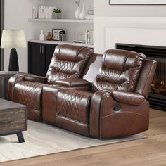 a living room with two recliners and a coffee table