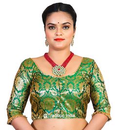 BUY 2 ITEMS AND GET 20% DISCOUNT ON THE ORDER BUY 3 ITEMS AND GET 25% DISCOUNT ON THE ORDER BUY 4 ITEMS AND GET 30% DISCOUNT ON THE ORDER BUY 5 OR MORE ITEMS AND GET 35% DISCOUNT ON THE ORDER Discount is automatically calculated by Etsy at checkout This is Green color Ready to Wear Saree Blouse. Item is made in Banarasi Silk with soft cotton lining Size available from Bust 32 to Bust 50.  This is Front open and Not Padded Blouse The blouse size is based upon bust all round measurement, for examp Long Sleeve Blouse Piece With Zari Weaving For Eid, Zari Weaving Long Sleeve Blouse Piece For Eid, Transitional Long Sleeve Blouse Piece With Zari Weaving, Long Sleeve Banarasi Silk Blouse For Eid, Embroidered Banarasi Silk Blouse For Transitional Season, Transitional Embroidered Banarasi Silk Blouse, Traditional Green Blouse For Eid, Festive Long Sleeve Choli With Zari Weaving, Green Blouse For Eid Festival