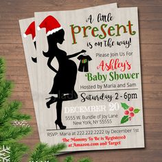 this is an image of a baby shower with santa's helper on it