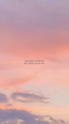 an airplane is flying in the sky with a pink and blue sunset behind it that says, i'm still a belliver but don't know how why