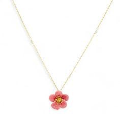 This necklace is a blooming beauty. The delicate design of an enamel plum blossom adorning the clavicle adds a touch of elegance to any outfit. Bring a little floral flair to your wardrobe and make a statement with this unique piece. Collection: Garden Series Product Type: Necklace Material: 18k gold plating brass, enamel Charm Dimensions: Height: 20 mm, Width: 20 mm Necklace length: 41 cm + 5.5 cm / 16.1 inches + 2.2 inches (Adjustable Chain) Feminine Flower Shaped Jewelry For Spring, Feminine Blossom Jewelry For Spring, Feminine Flower-shaped Jewelry For Spring, Feminine Spring Flower-shaped Jewelry, Dainty Blossom Color Jewelry For Spring, Blossom Flower Jewelry For Spring, Dainty Blossom Jewelry For Spring, Enamel Jewelry For Spring Gifts, Spring Blossom Jewelry With Flower Decoration