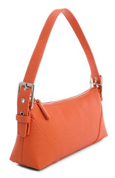 Gleaming hardware and textured faux leather distinguish a luxe shoulder bag fashioned with an adjustable strap for comfortable wear. Top zip closure Adjustable shoulder strap Lined Polyurethane Imported Orange Bag, Leather Shoulder Bag, Mango, Adjustable Straps, Shoulder Strap, Faux Leather, Nordstrom, Buckle, Shoulder Bag