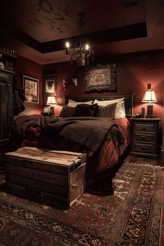 a bed room with a neatly made bed and two lamps